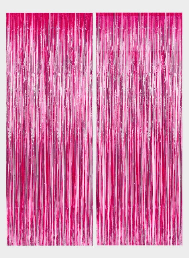 LUDALY Foil Metallic Tinsel Fringe Big Size Curtains for Birthday, Anniversaries, Graduation, Retirement, Baby Shower Decoration Pack of 2 (Pink) - Image 1